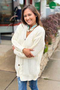 Cable Knit Button Down Cardigan - Cream