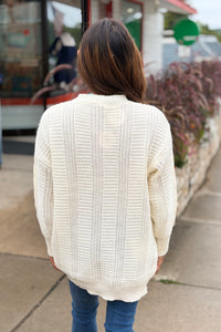 Cable Knit Button Down Cardigan - Cream
