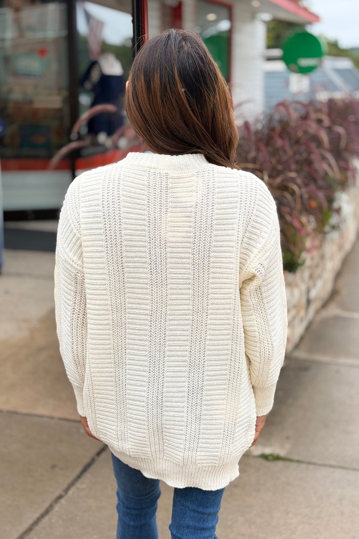 Cable Knit Button Down Cardigan - Cream