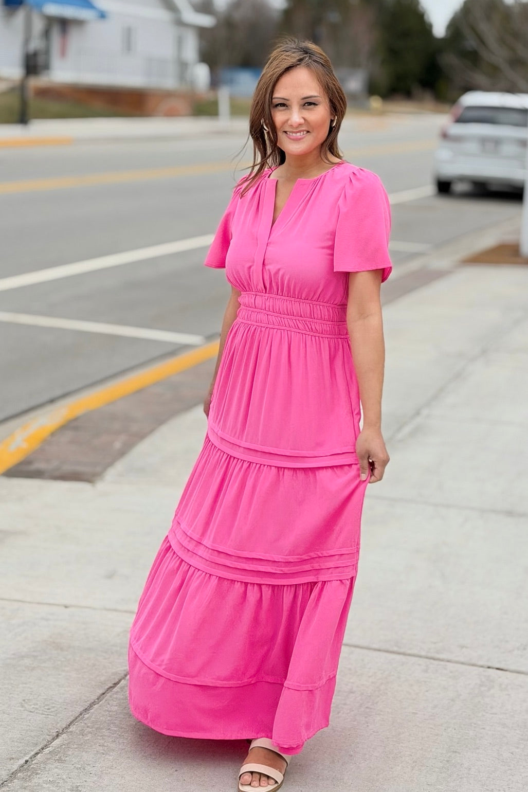 Tiered Maxi Dress With Pockets - Candy Pink