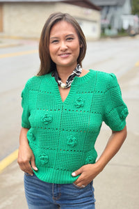 Floral Crochet Top - Kelly Green