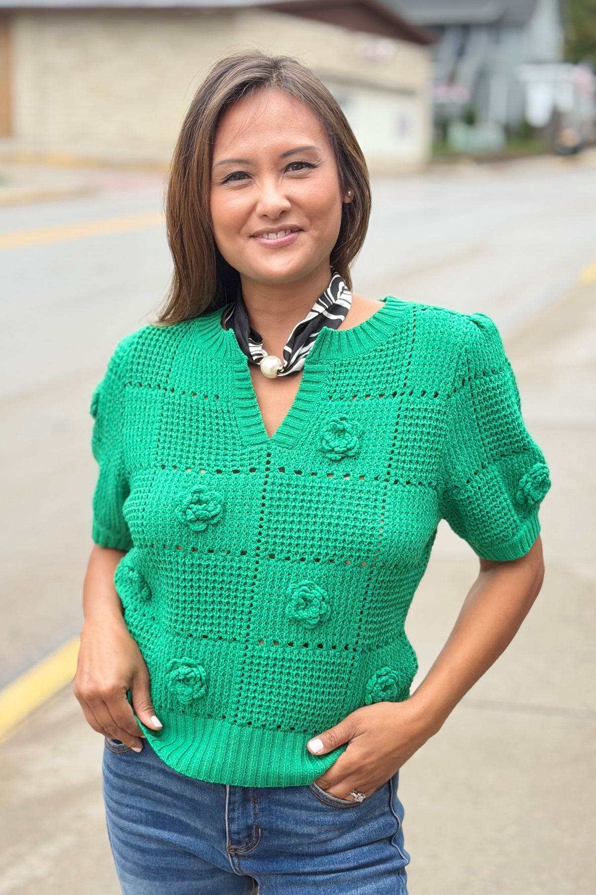 Floral Crochet Top - Kelly Green