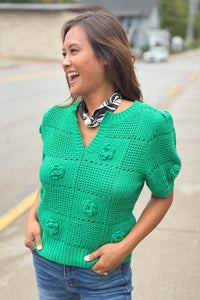 Floral Crochet Top - Kelly Green