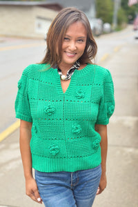 Floral Crochet Top - Kelly Green