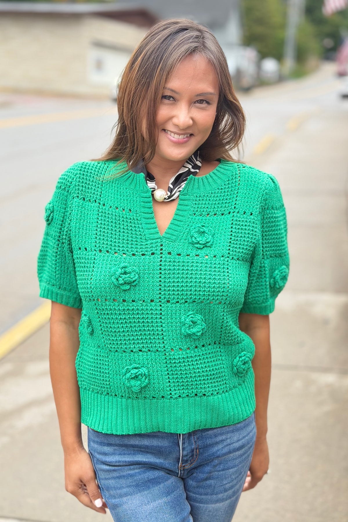 Floral Crochet Top - Kelly Green