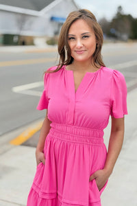 Tiered Maxi Dress With Pockets - Candy Pink