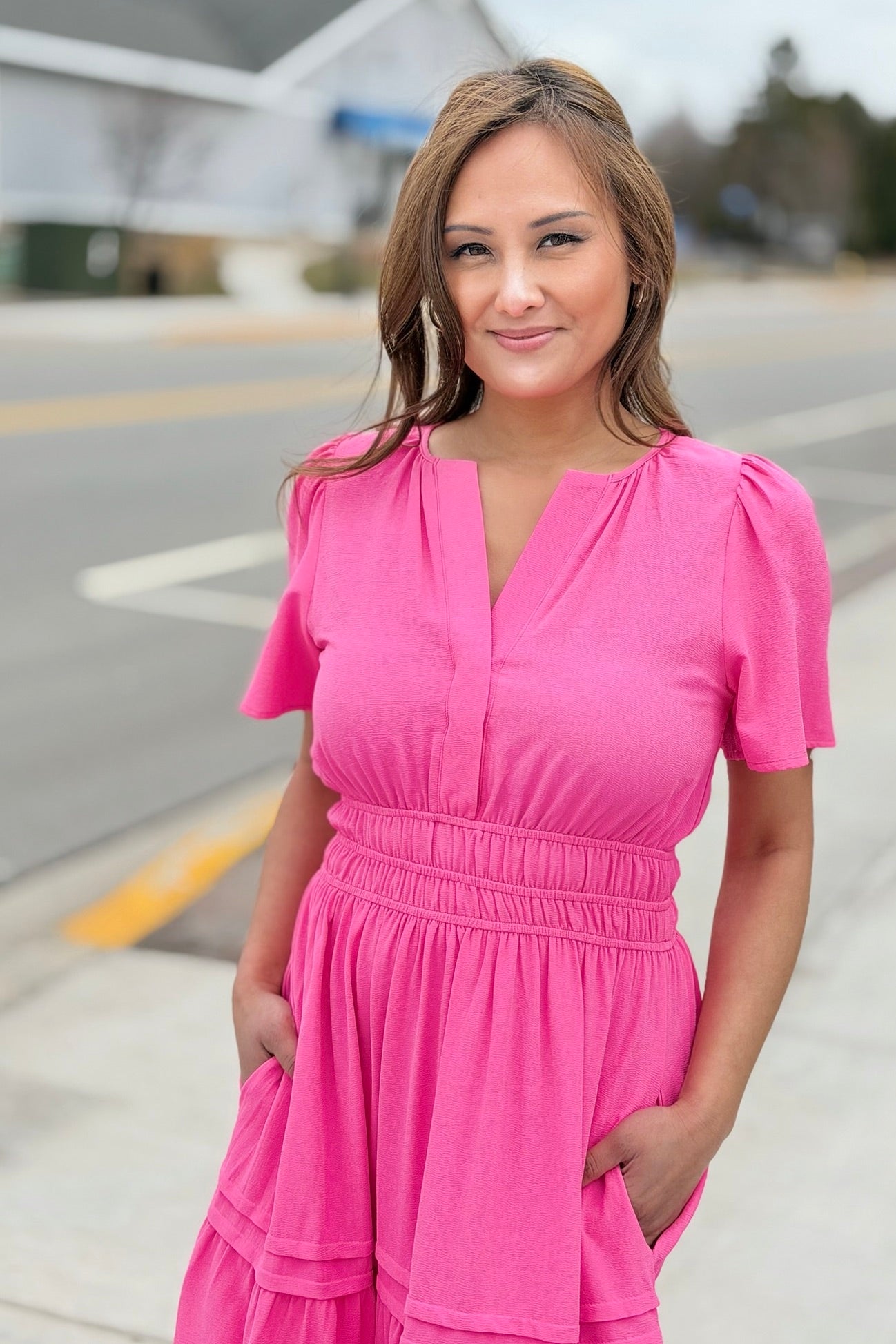 Tiered Maxi Dress With Pockets - Candy Pink
