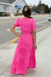 Tiered Maxi Dress With Pockets - Candy Pink