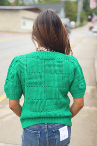 Floral Crochet Top - Kelly Green