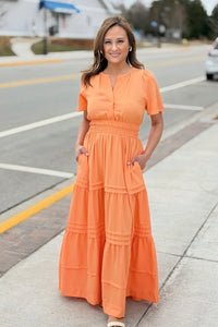 Tiered Maxi Dress With Pockets - Creamsicle