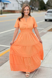 Tiered Maxi Dress With Pockets - Creamsicle