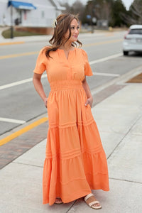 Tiered Maxi Dress With Pockets - Creamsicle