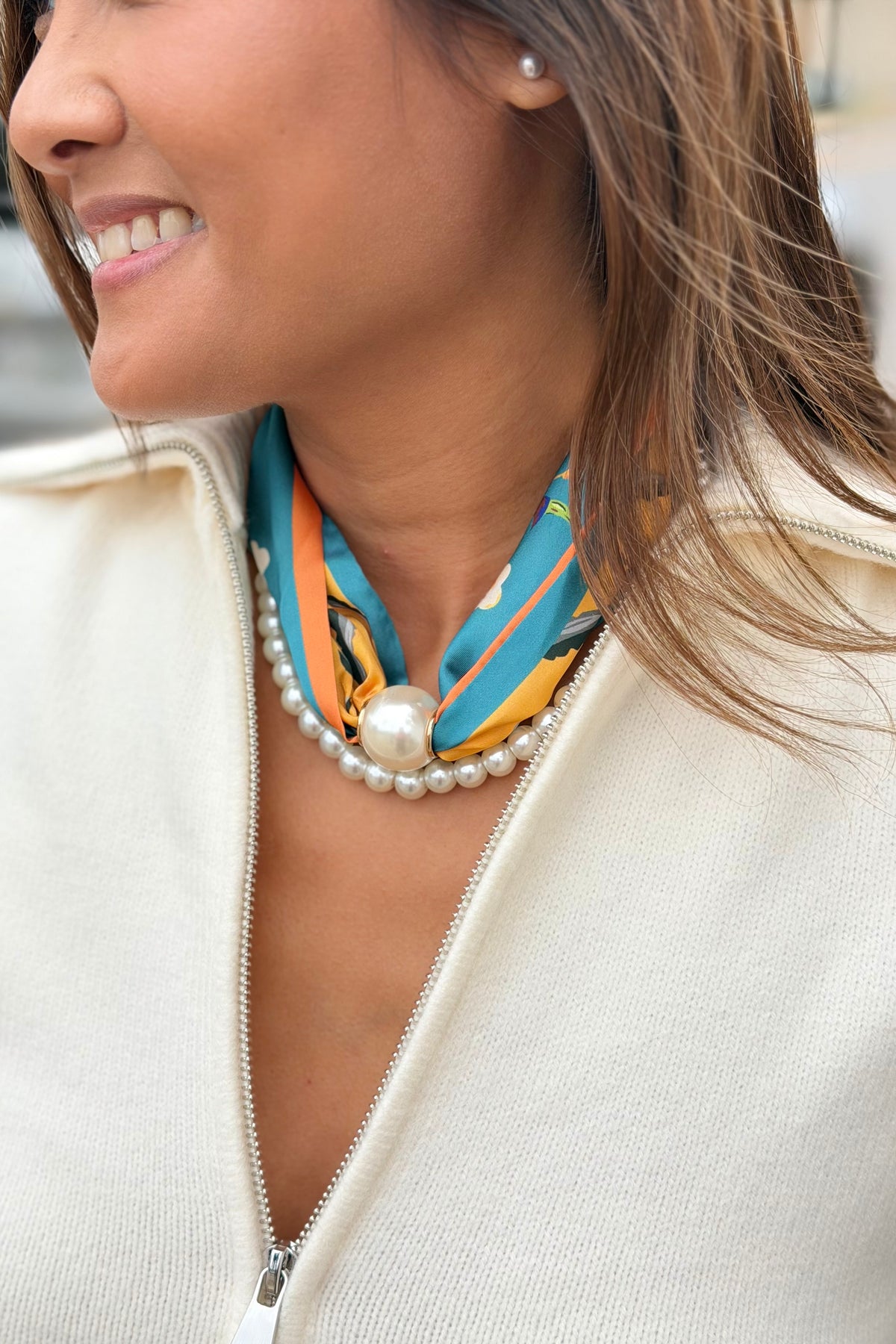 Pearl Magnetic Scarf - Teal & Pearls