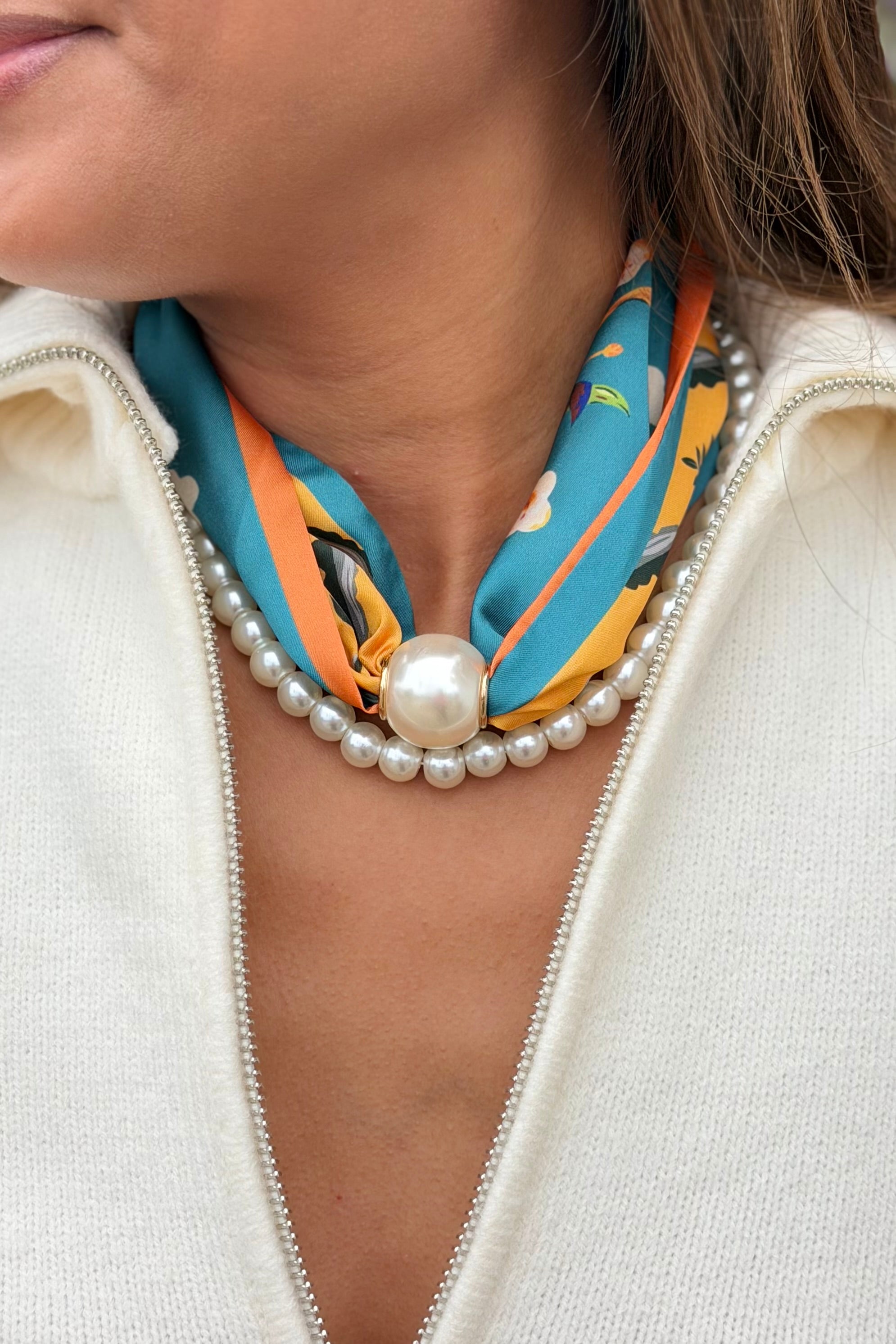 Pearl Magnetic Scarf - Teal & Pearls