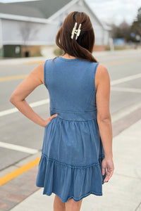 Half Zip Tiered Dress - Navy
