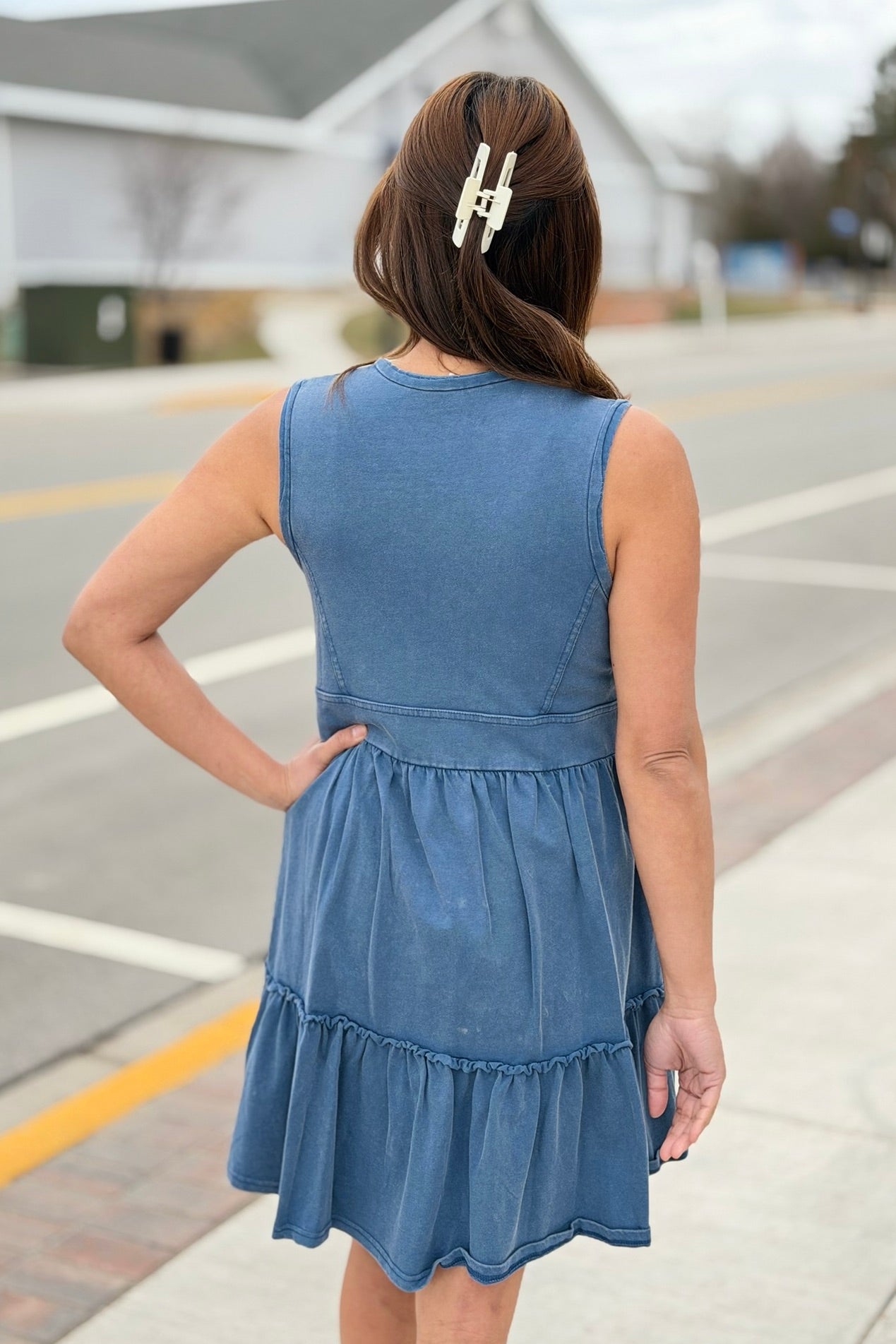 Half Zip Tiered Dress - Navy