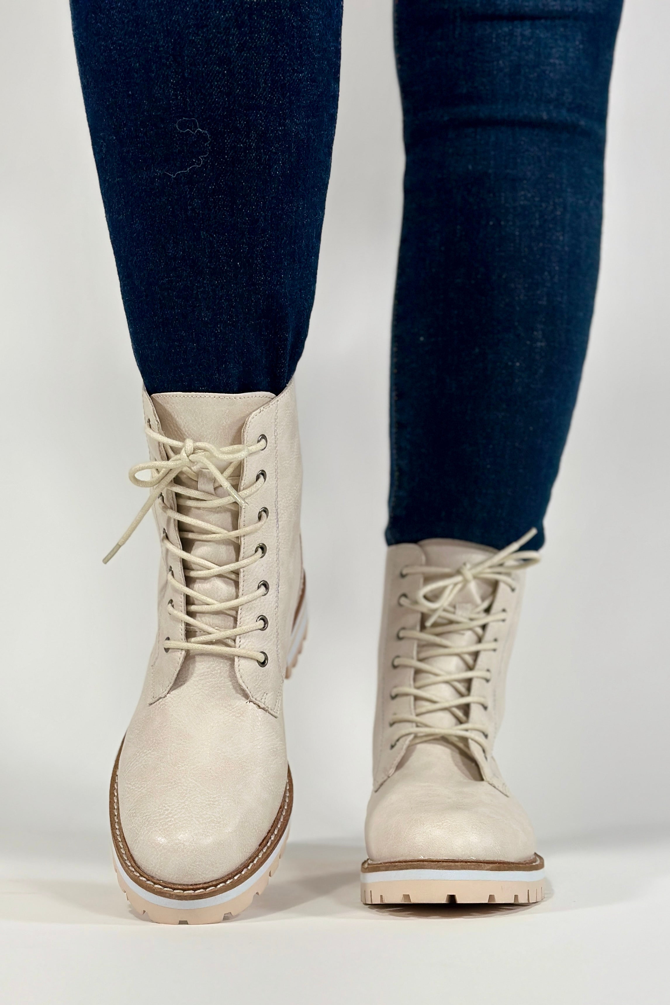 Gloria Lace Up Booties - Off White