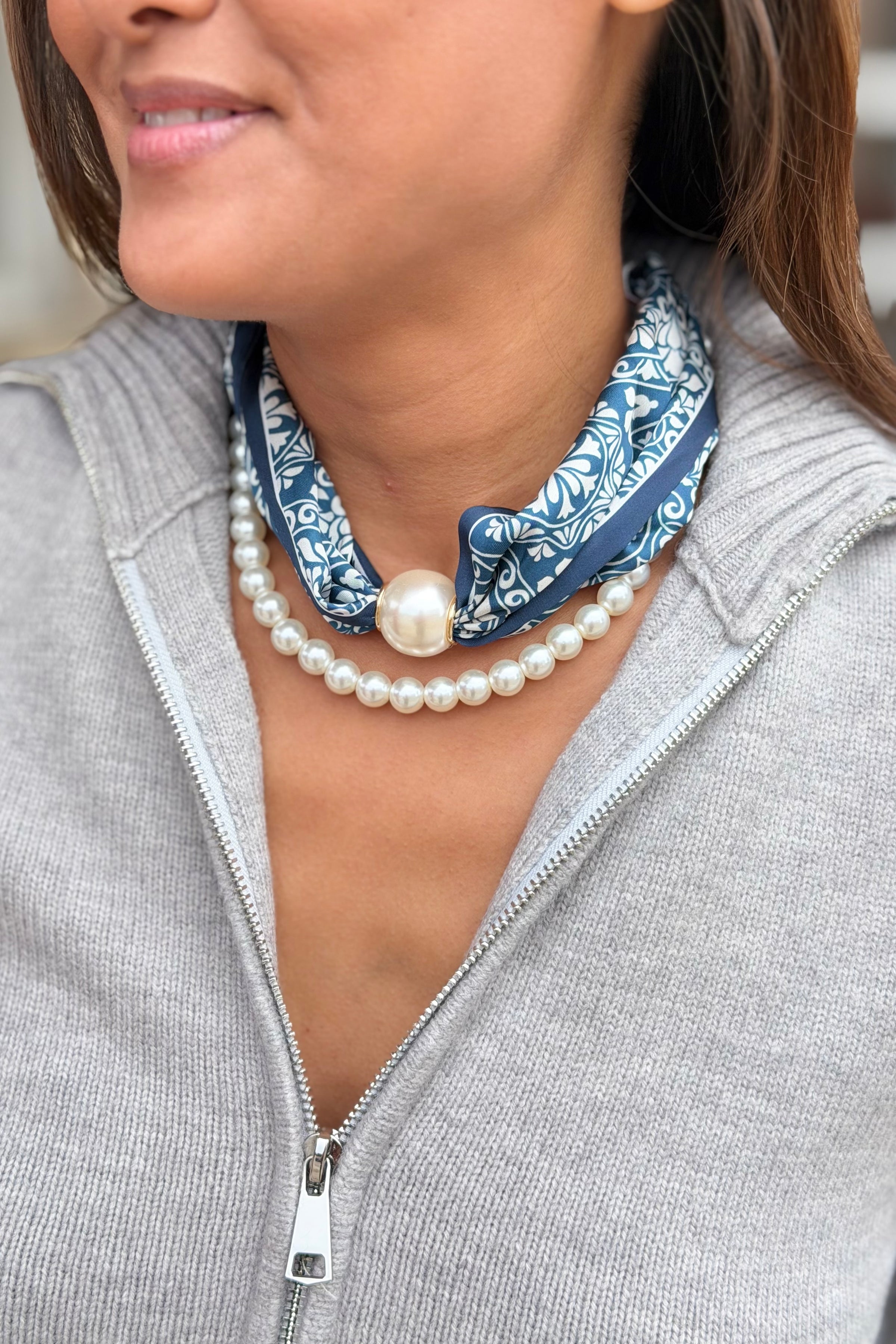 Scarf & Pearls Necklace - Thirteen