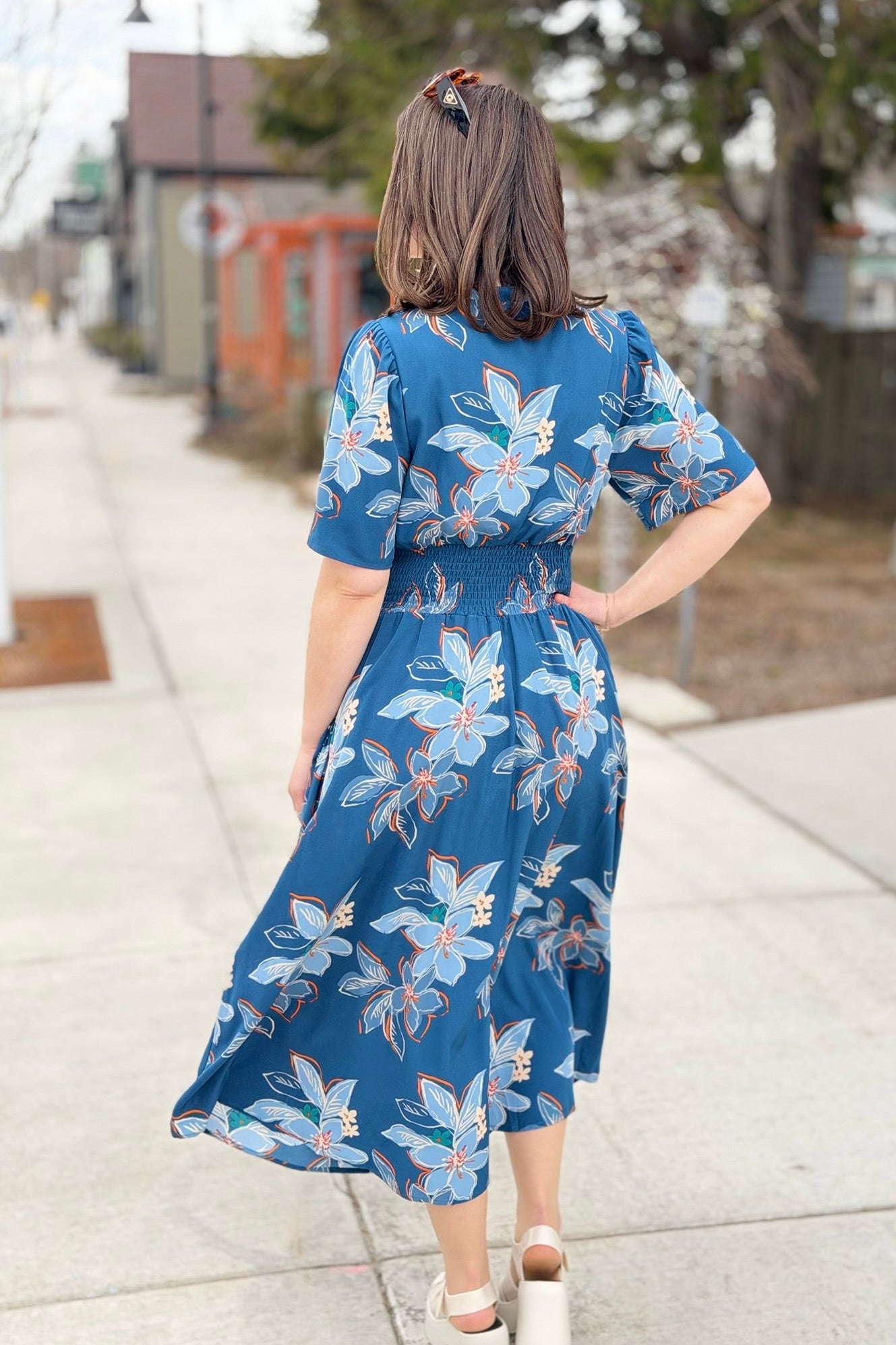 Floral Zip Front Midi Dress - Blue