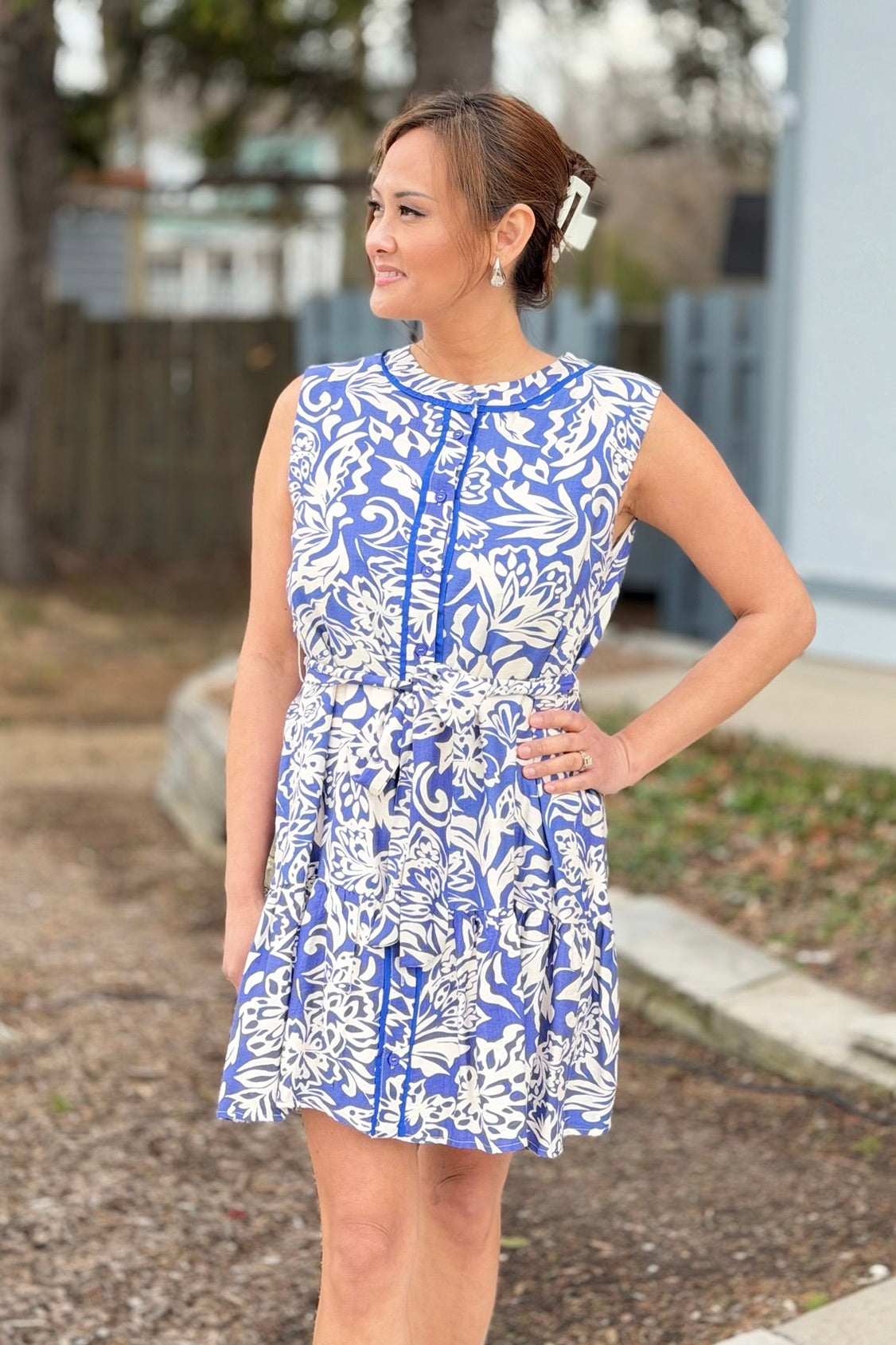 Fit And Flare Floral Printed Tie Dress