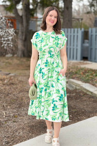 Drop Shoulder Floral Print Midi Dress