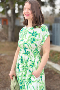 Drop Shoulder Floral Print Midi Dress