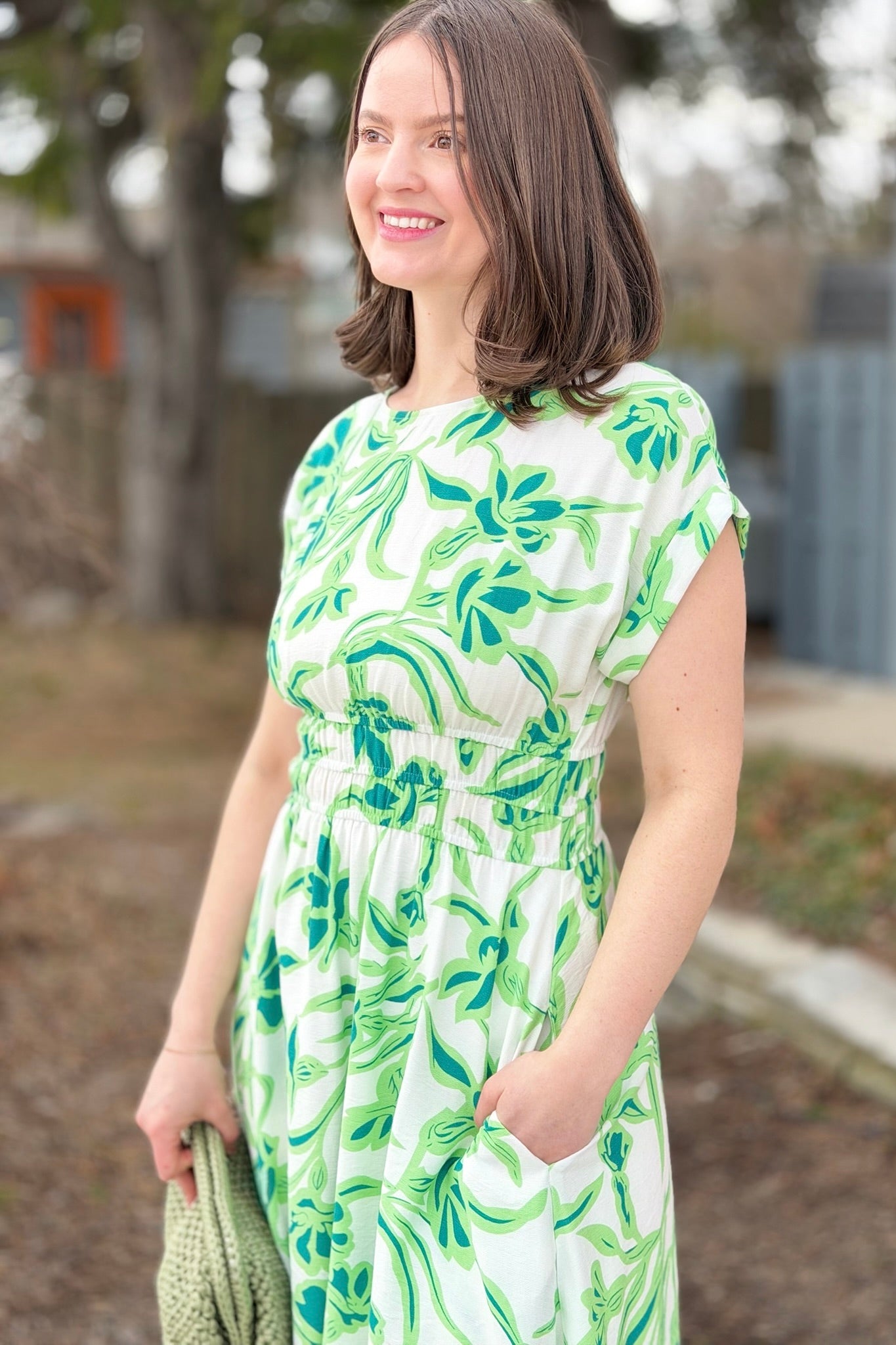 Drop Shoulder Floral Print Midi Dress