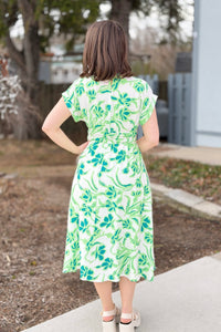 Drop Shoulder Floral Print Midi Dress