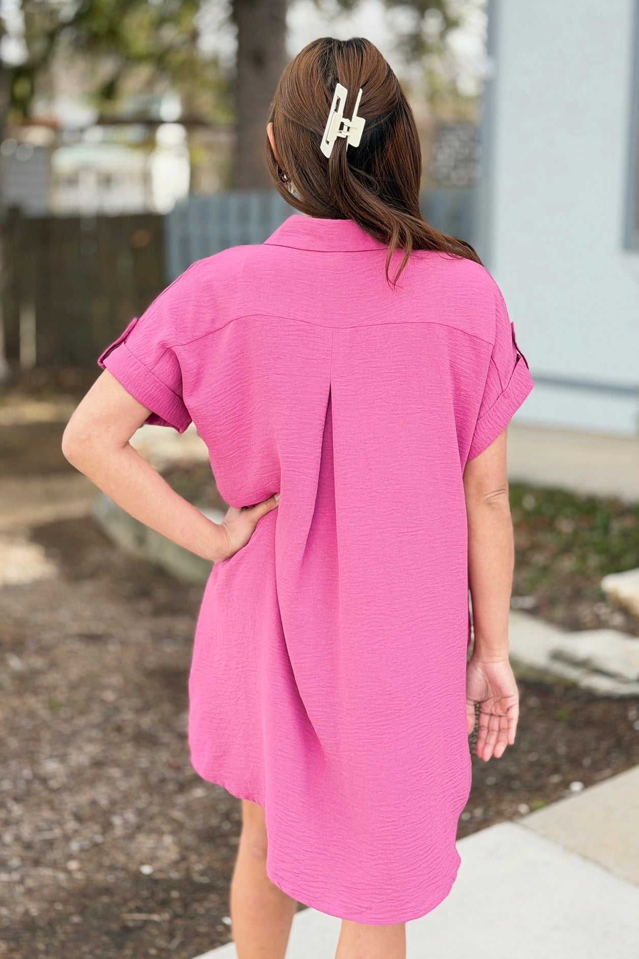 Button Up Shirt Dress - Mauve