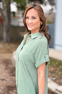Button Up Shirt Dress - Olive