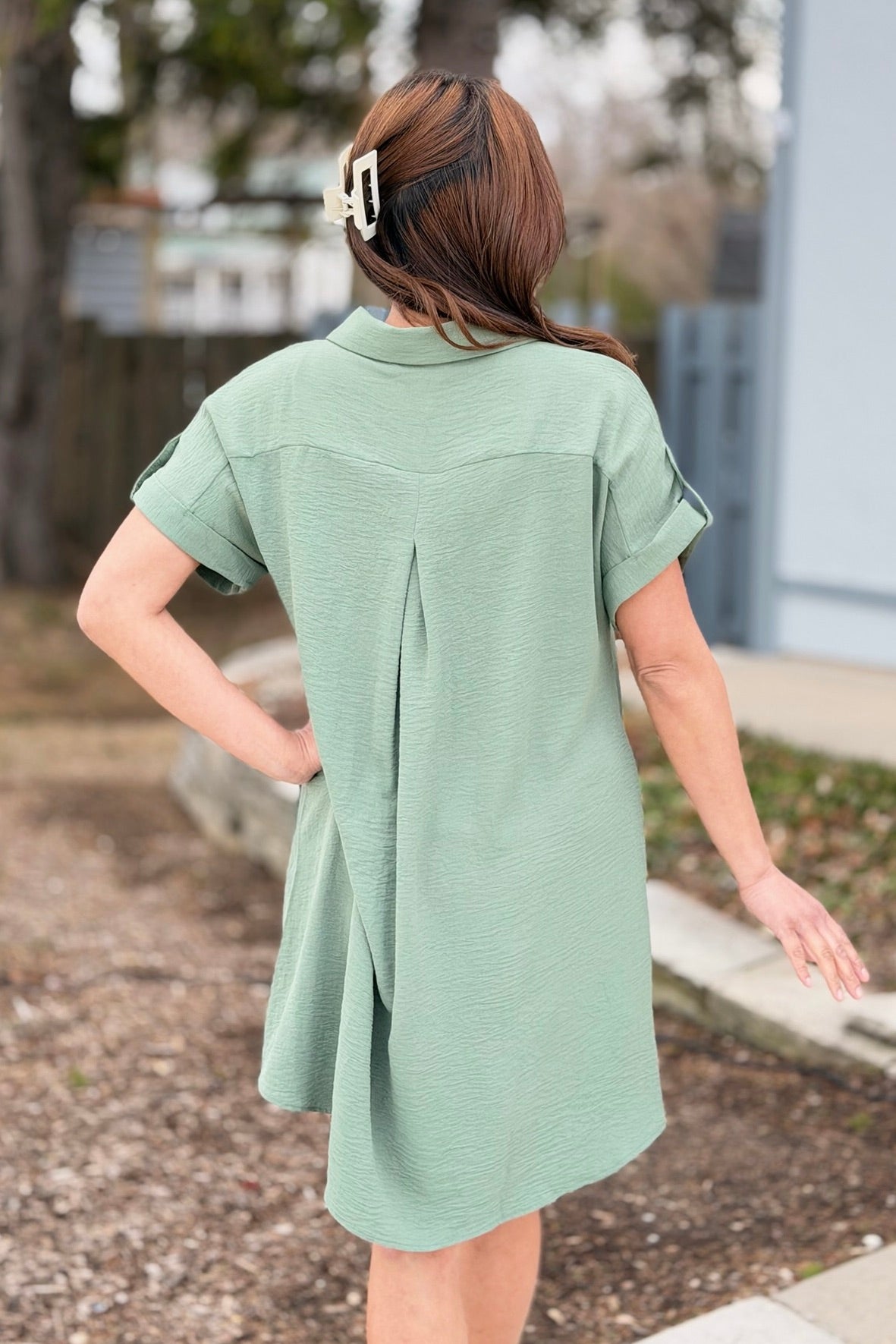 Button Up Shirt Dress - Olive