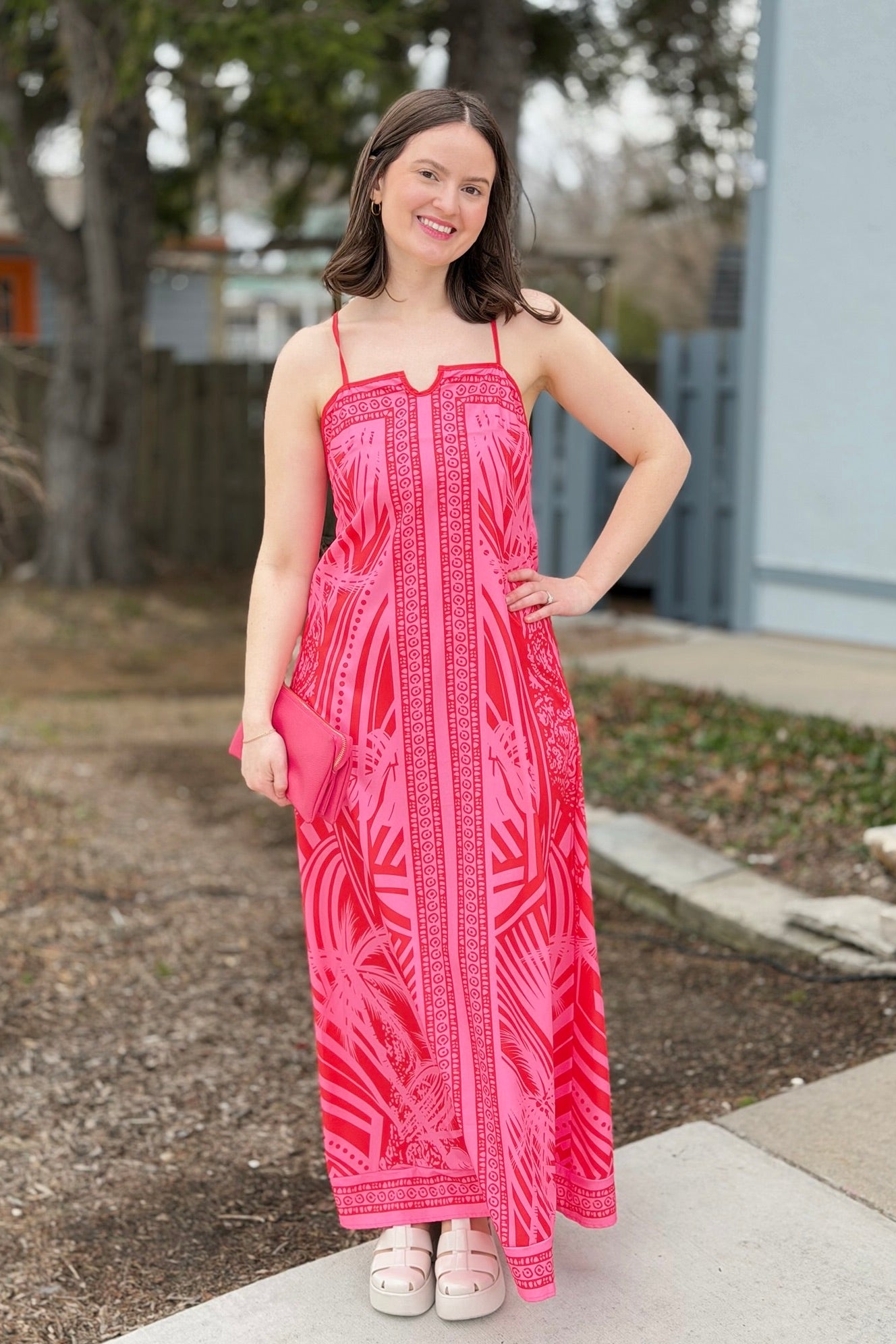 Tropical Palm Print Maxi Dress