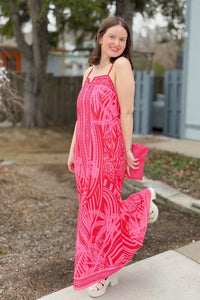 Tropical Palm Print Maxi Dress