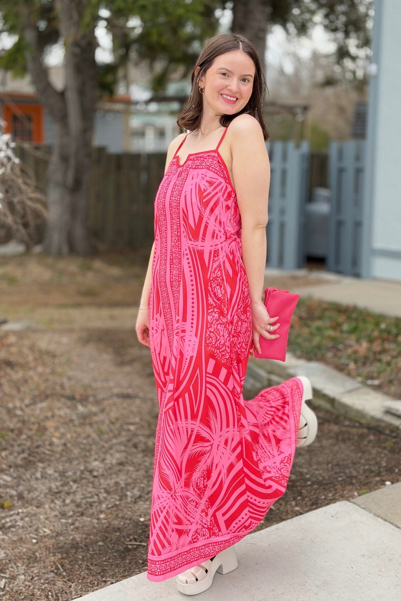 Tropical Palm Print Maxi Dress
