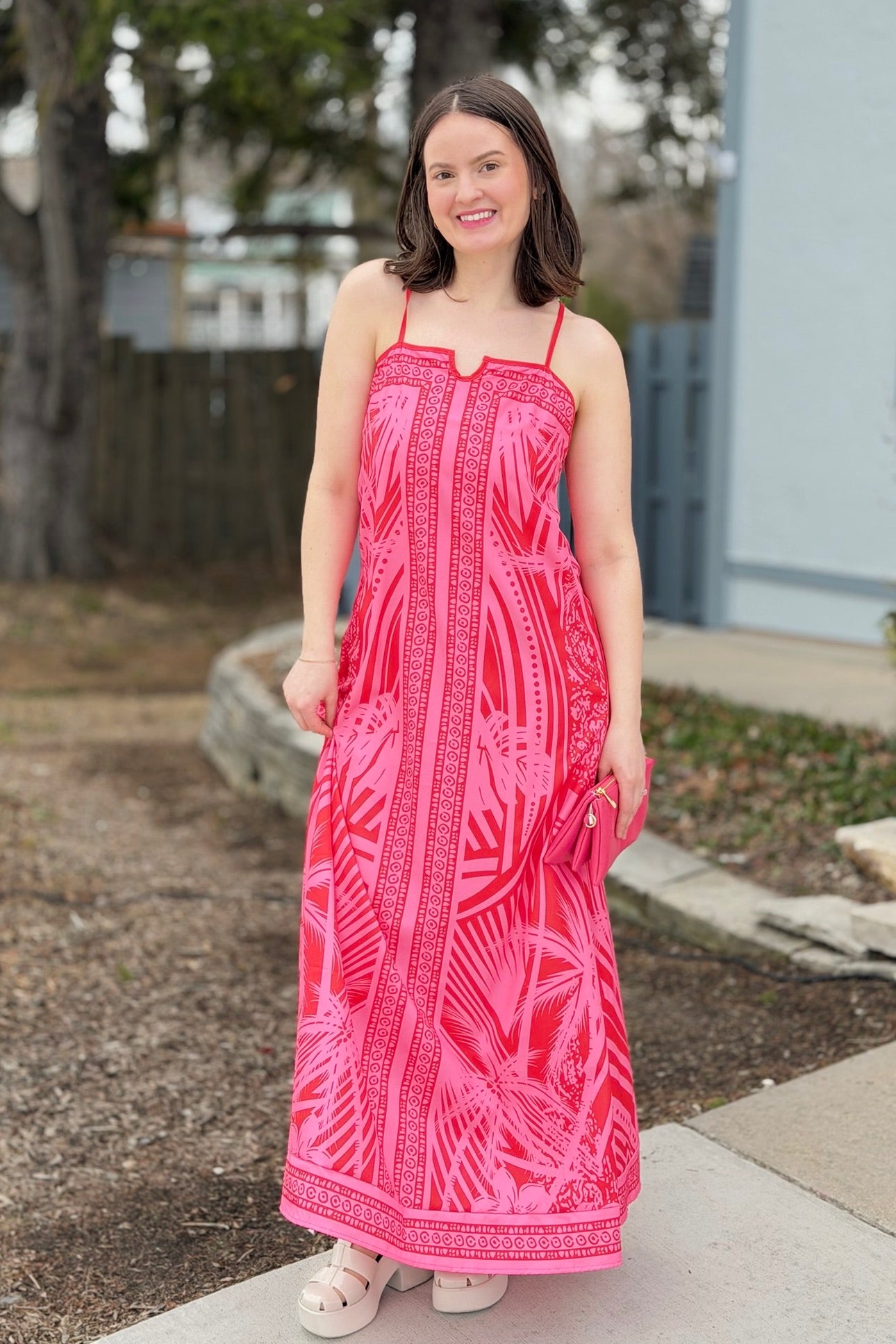 Tropical Palm Print Maxi Dress