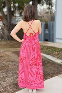 Tropical Palm Print Maxi Dress