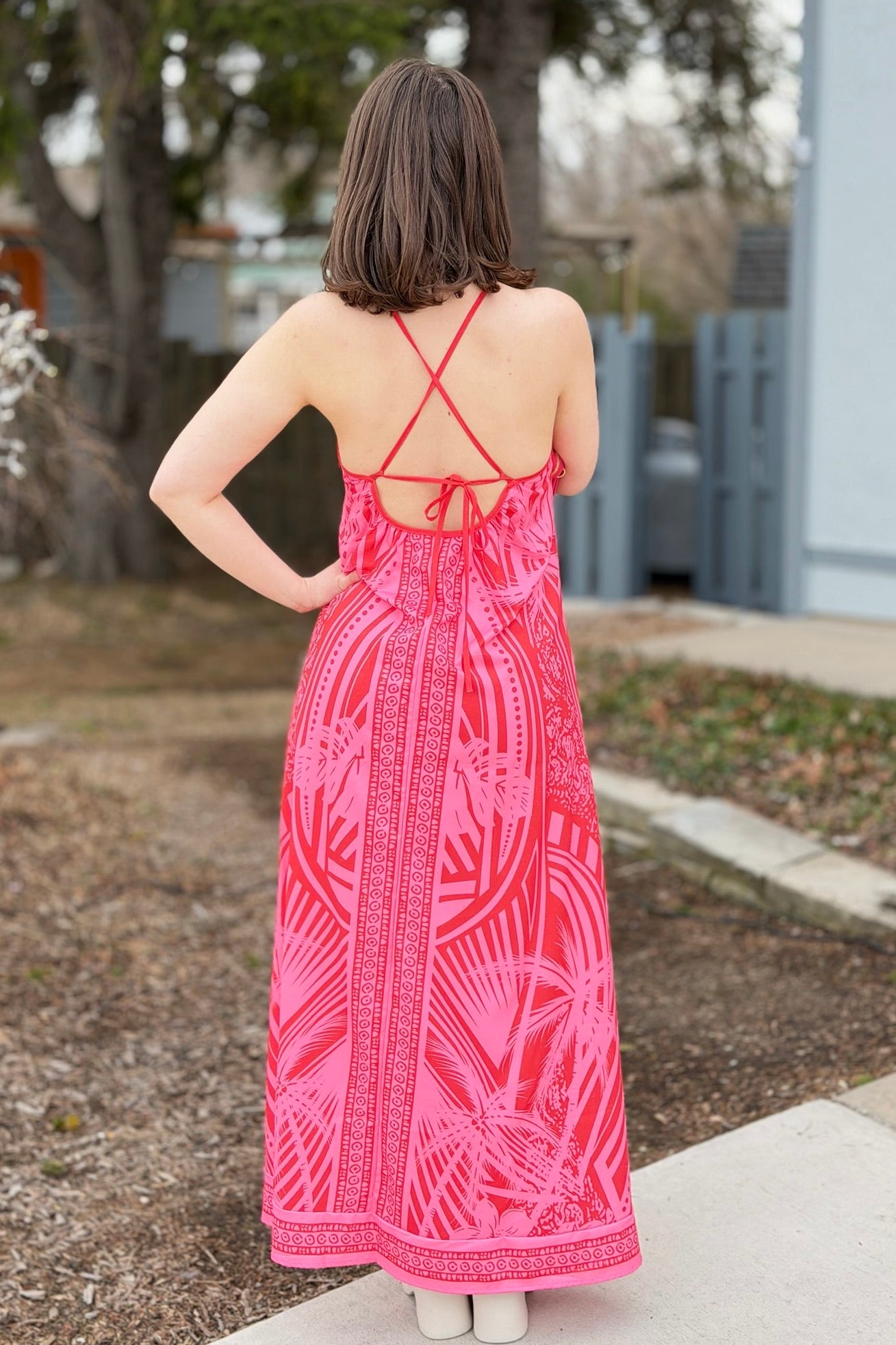 Tropical Palm Print Maxi Dress