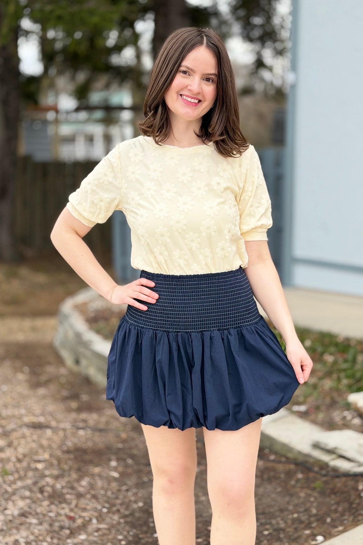 Bubble Hem Mini Skirt - Navy