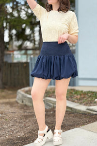 Bubble Hem Mini Skirt - Navy