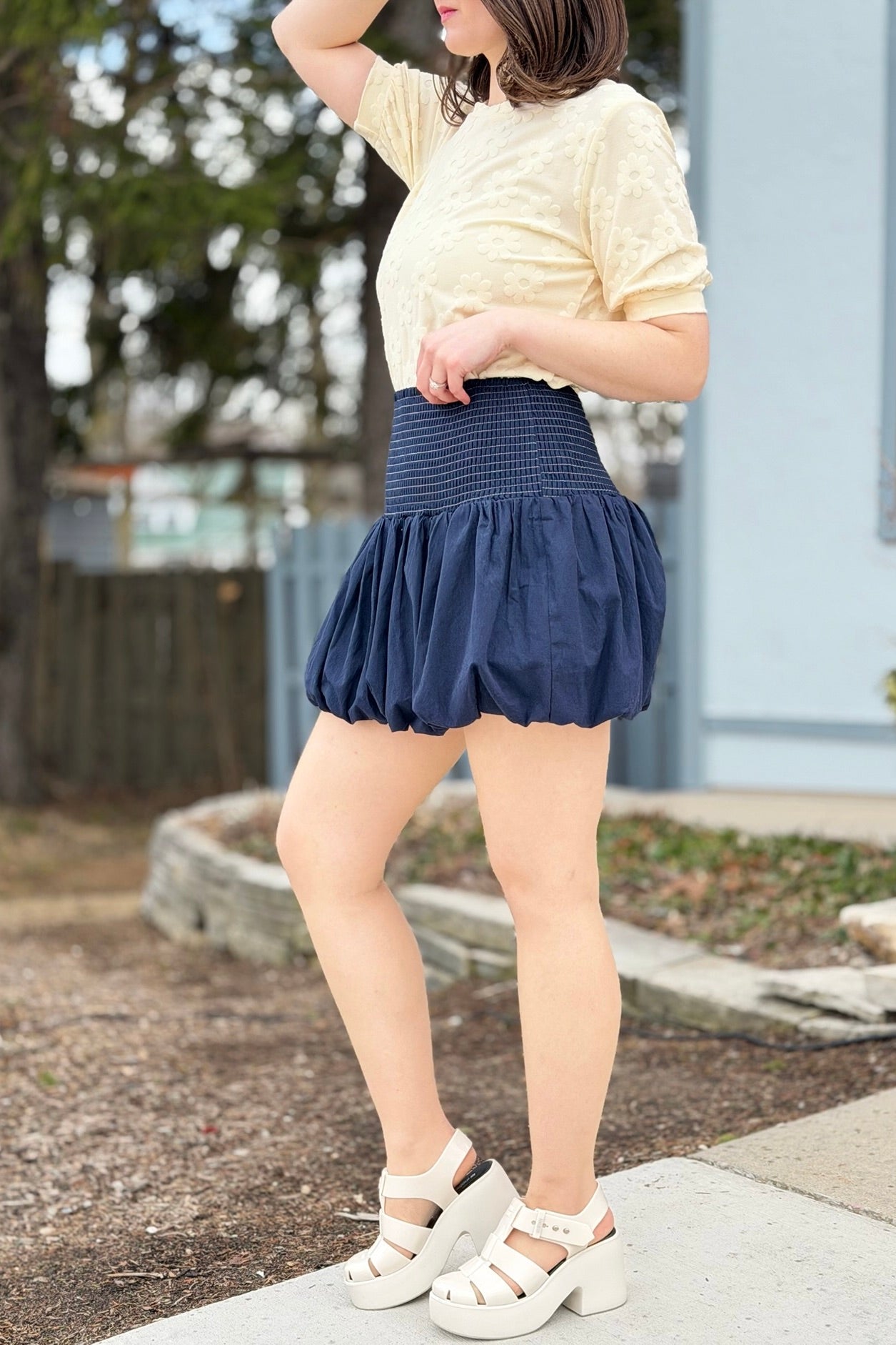 Bubble Hem Mini Skirt - Navy
