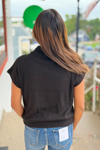 Mock Neck Short Sleeve Sweater - Black