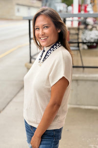 Mock Neck Short Sleeve Sweater - Sand