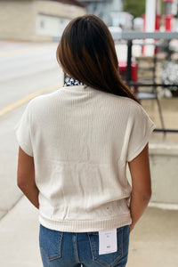 Mock Neck Short Sleeve Sweater - Sand