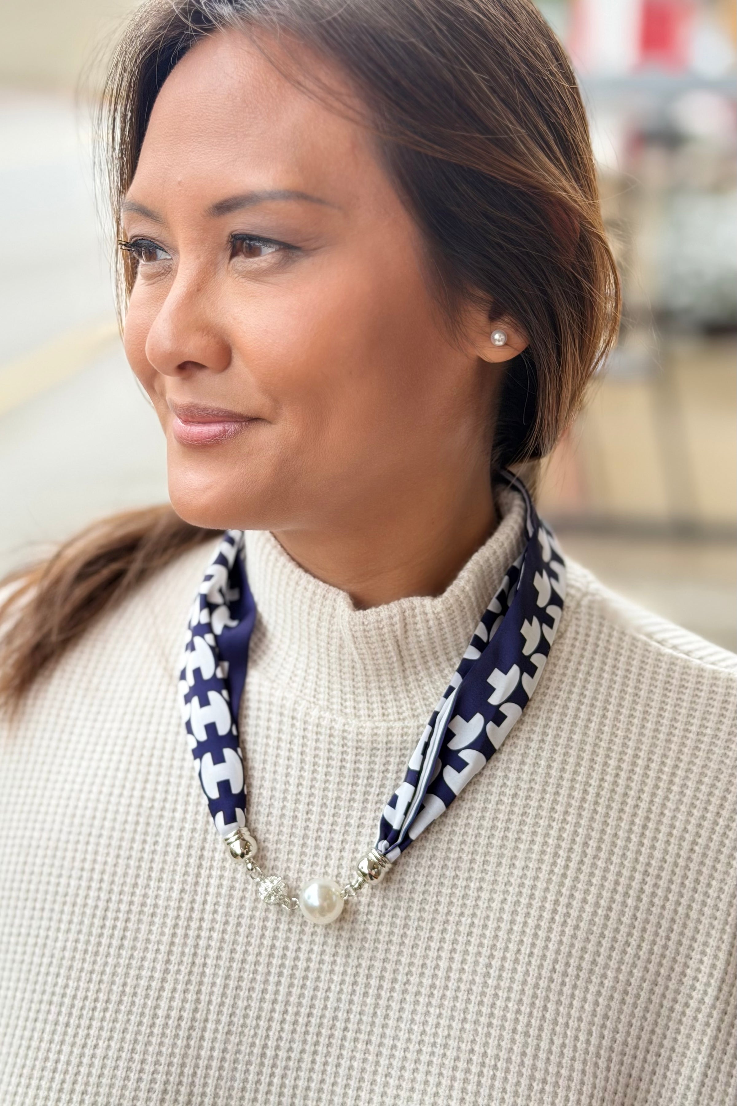 Magnetic Silk Scarf - Navy