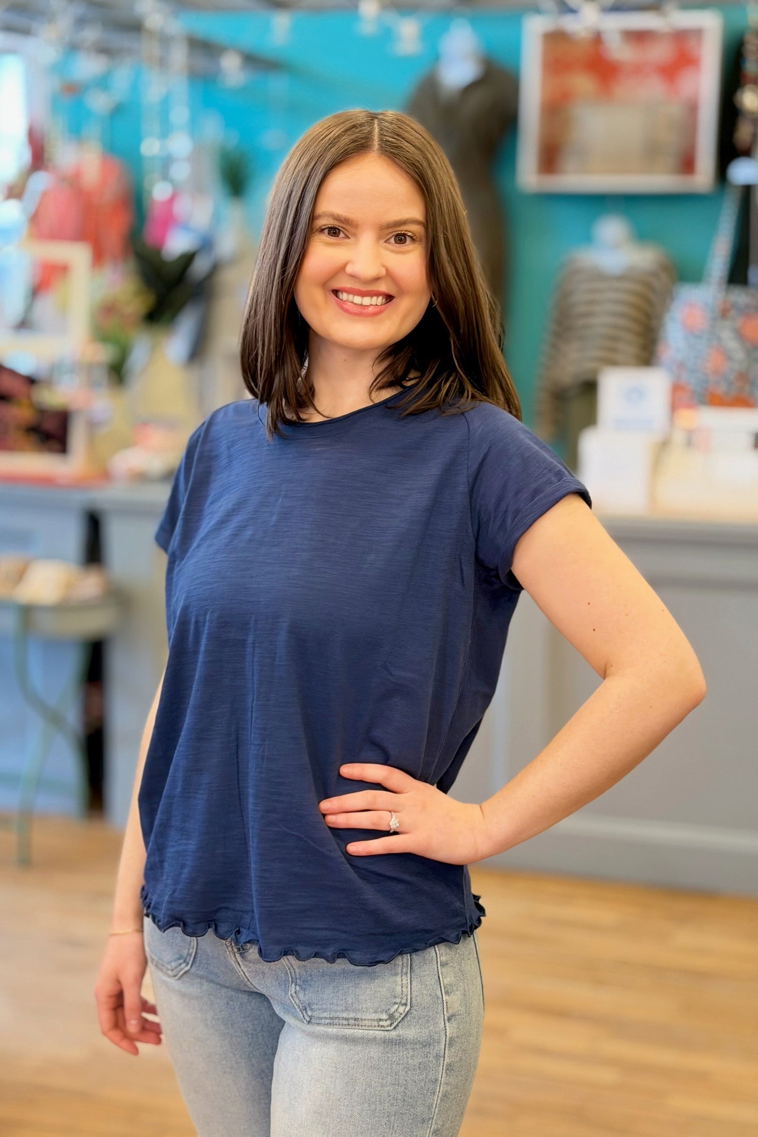 Gwen Cabbage Hem Tee - Denim Blue