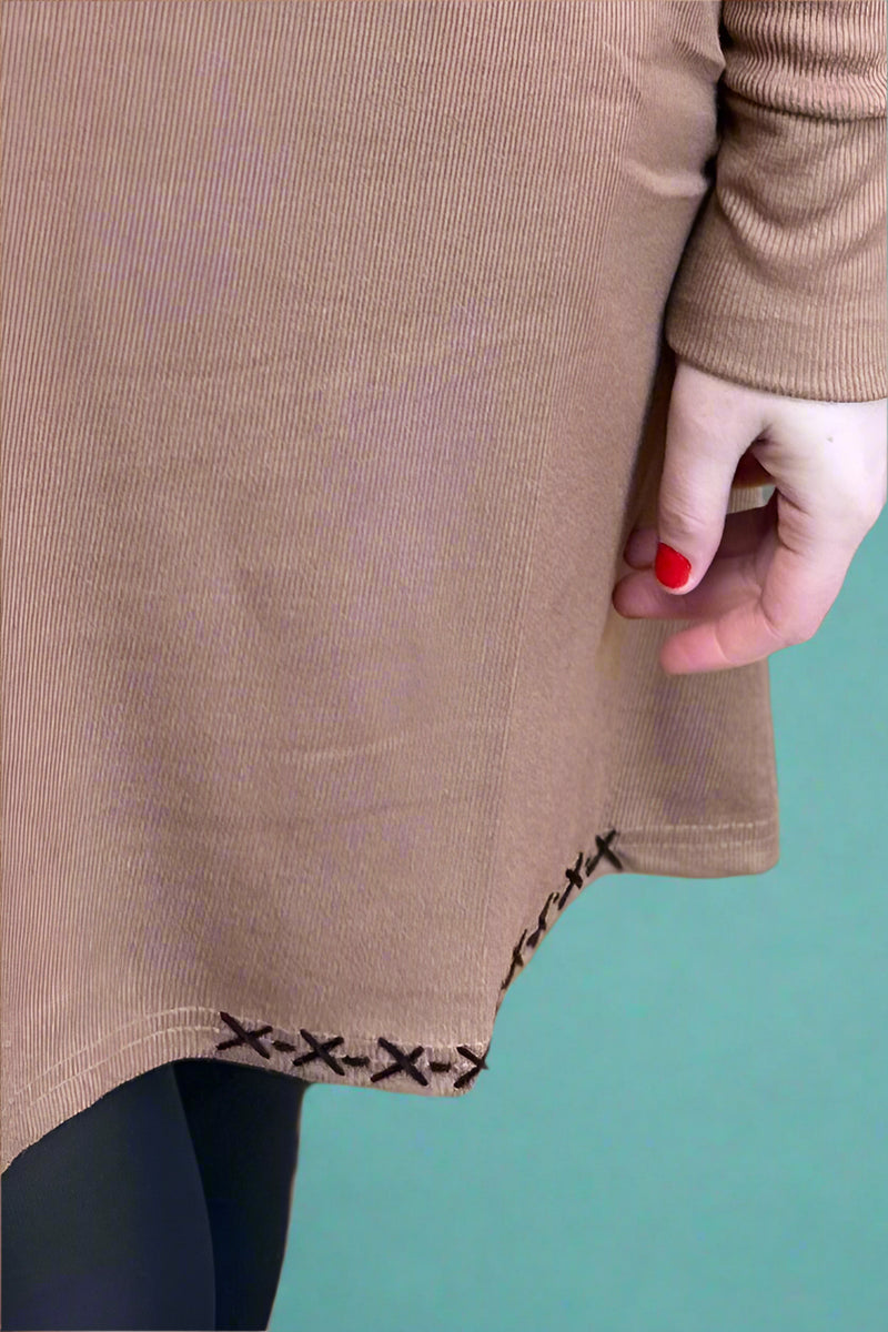 Hand Stitch Detail Mock Neck Dress - Mocha