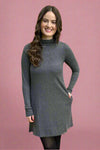 Hand Stitch Detail Mock Neck Dress - Grey