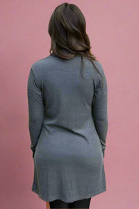 Hand Stitch Detail Mock Neck Dress - Grey