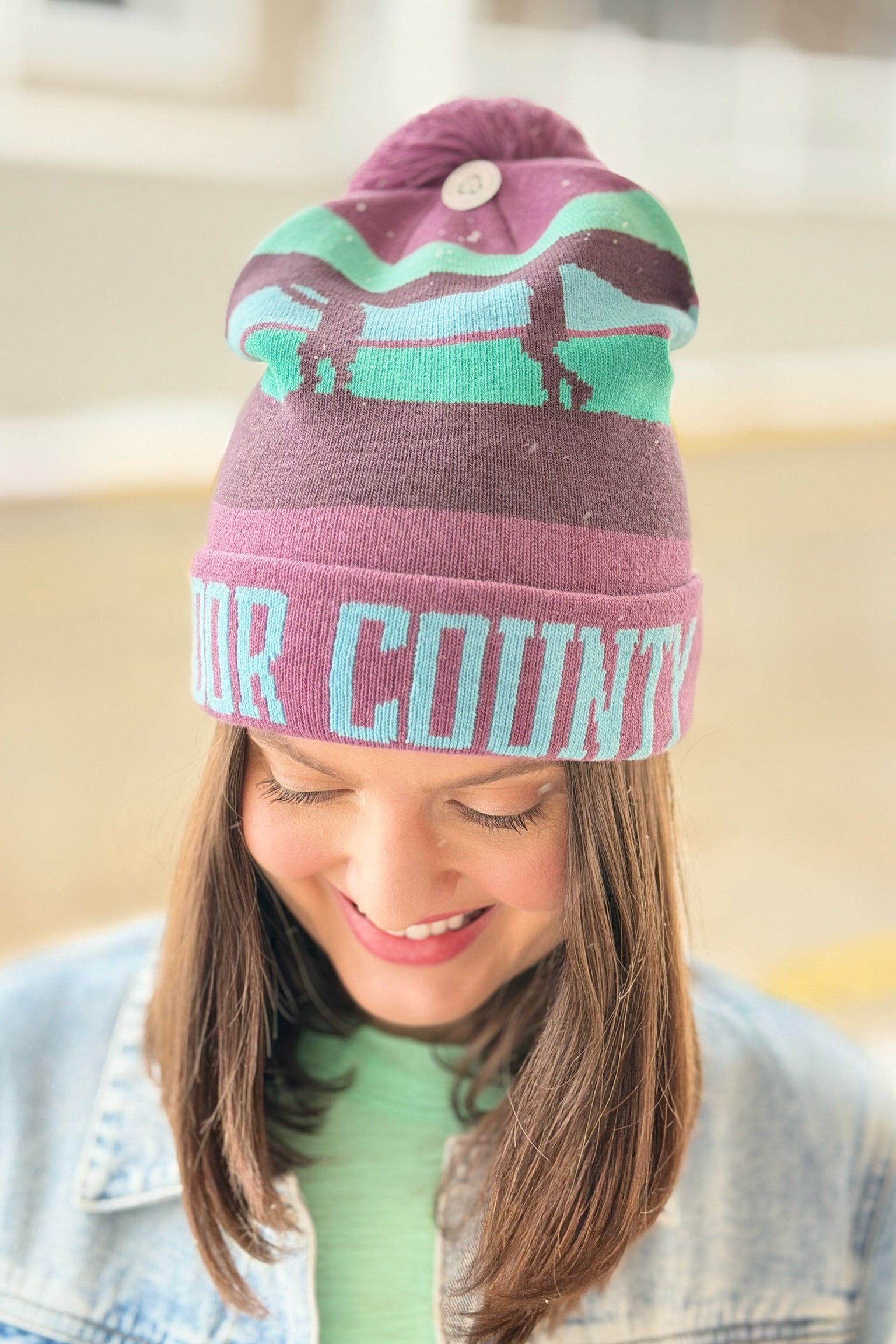 Door County Canoe Knit Beanie Pom Pom