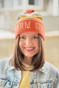 Farm Girl Cow Knit Pom Pom Beanie